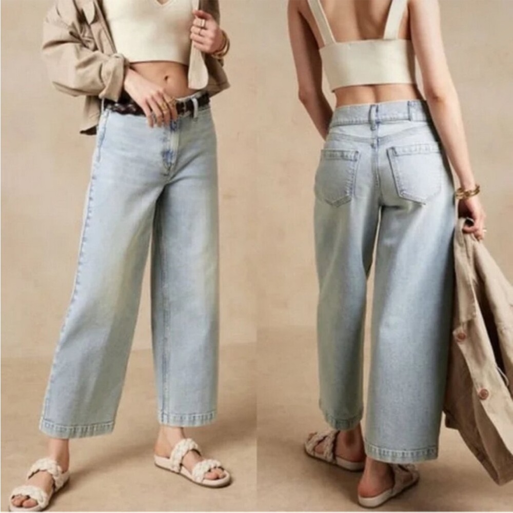 Banana Republic High Rise Wide Leg Jeans in Light Wash Minimalist 26 Petite